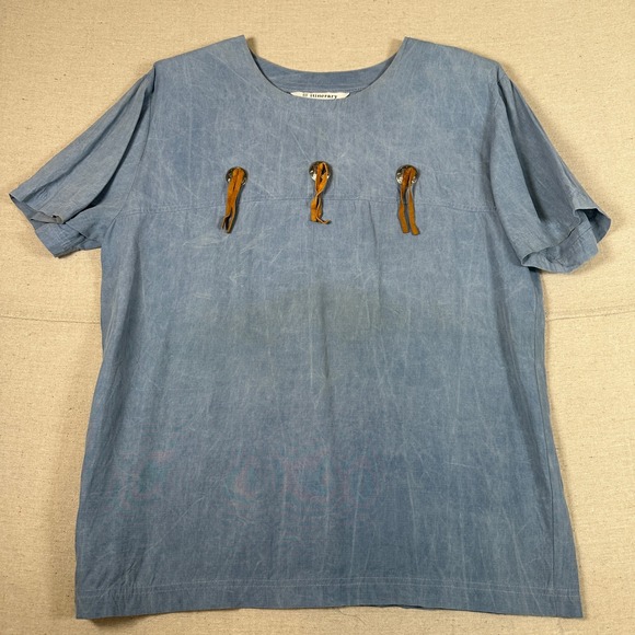 Vintage Western 3 Piece Set Blue Fringe Blazer Top Skirt Cactus Embroidery L - Picture 6 of 10